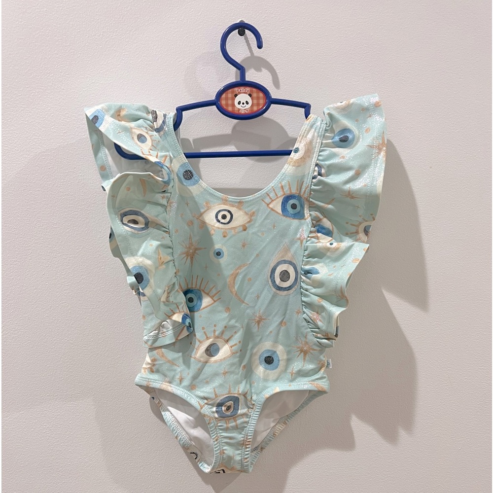 POSH PEANUT EVIL EYE RUFFLE TODDLER GIRL BATHINGSUIT SWIMSUIT 3T